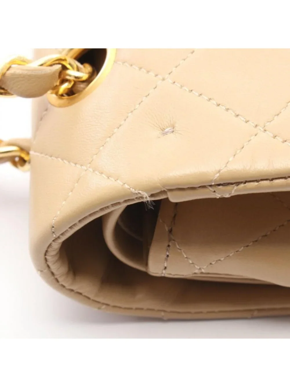 Chanel Shoulder Bag Quilted Double Flap Beige Lambskin Chain